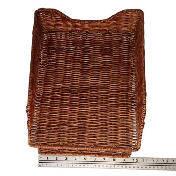 VTG Wicker Rattan 2-Tier Desk File Tray Mail/Letter Office Organizer Boho Style - Picture 8 of 9